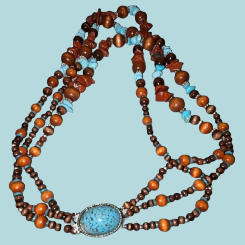 🩵 VINTAGE!! STUNNING TURQUOISE GEMSTONES NECKLACE! GORGEOUS WESTERN WEAR!
